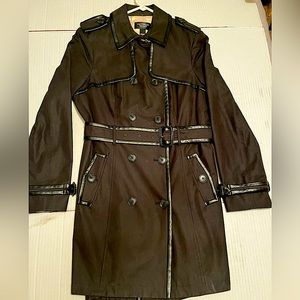 Victoria’s Secret black lined overcoat with black leather piping